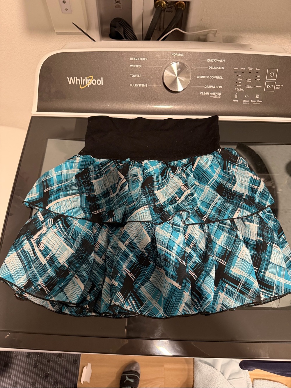 Y2K Black Waist Blue Plaid Tiered Mini Skirt